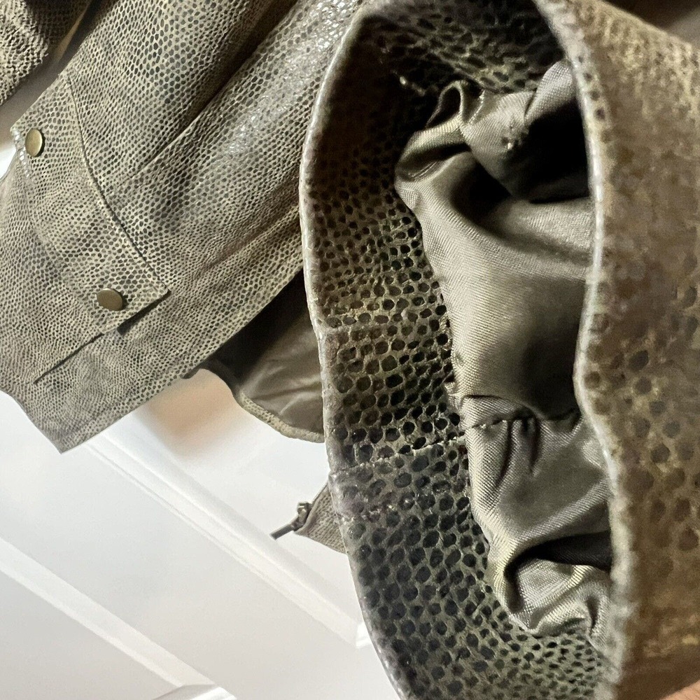 Alfani Genuine Leather Moto Jacket Snakeskin Olive Green Size Small - Picture 8 of 9